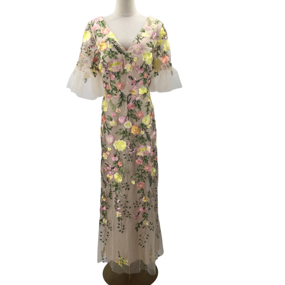 AW BRIDAL 2 XS Cream Carole Floral Embroidered Formal Party Maxi Dress NEW B23 - Picture 2 of 8